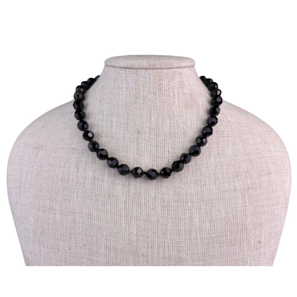 Carolee Womens Black Glass Faceted Beaded Necklace Adjustable Chain